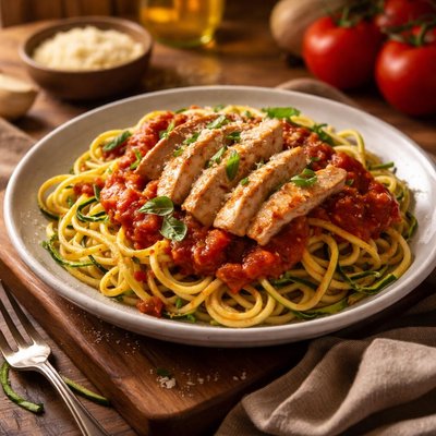 Image of Vegan Spaghetti with Tomato Sauce and Chicken