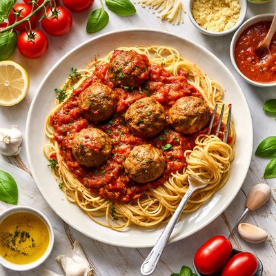 Image of Whole30 Spaghetti with Tomato Sauce and Meatballs