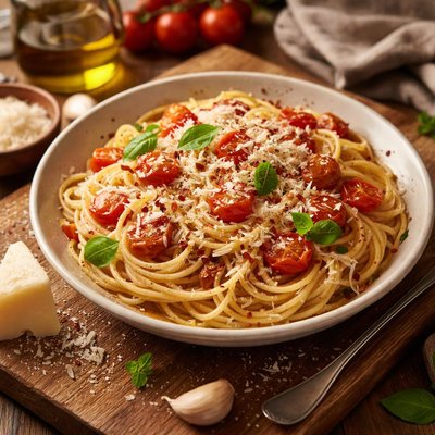 Image of Spaghetti with Tomatoes and Pecorino Romano Cheese