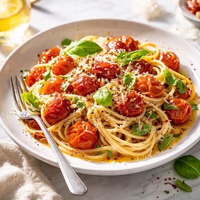 Image of Spaghettini with Burst Cherry Tomatoes