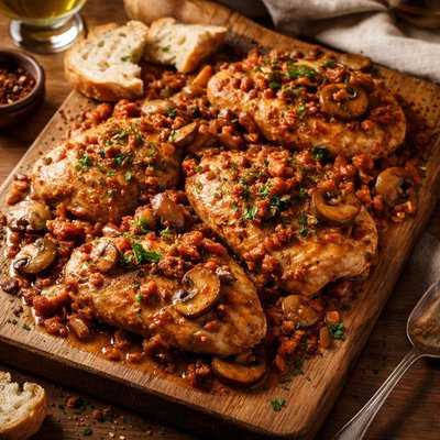 Image of Spanish Style Chicken with a Mushroom Chorizo Sauce and Butter H