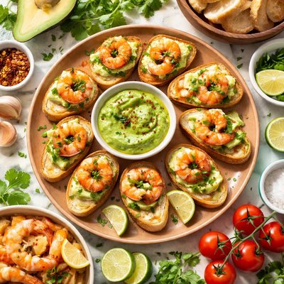 Image of Spanish Tapas Avocado Puree and Shrimp Cocktail