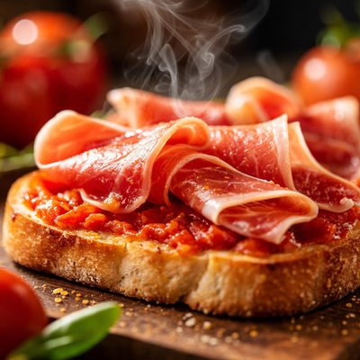 Image of Spanish Tomato Bread with Jamon Serrano Serrano Ham