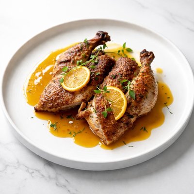 Image of Spatchcocked Crispy Happy Chicken with Rich Orange Sauce