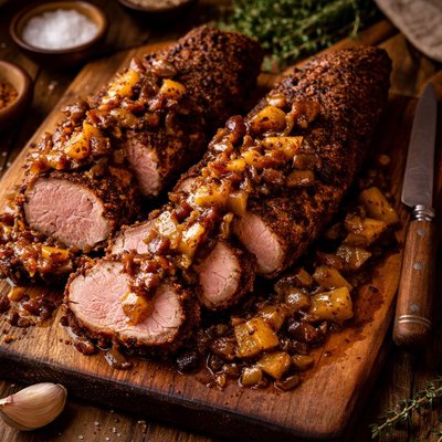 Image of Spice Crusted Pork Tenderloins with Banana Date Chutney