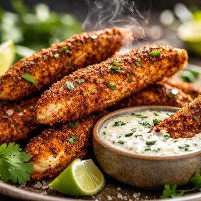 Image of Spice Rubbed Chicken Fingers with Cilantro Dipping Sauce
