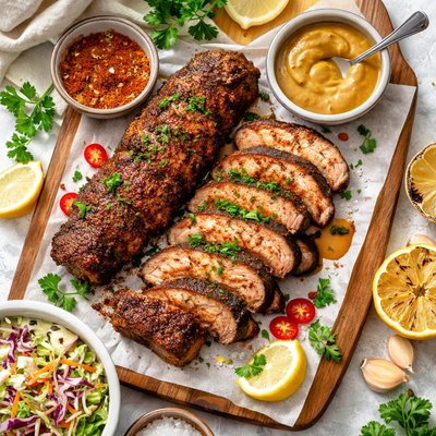 Image of Spice Rubbed Pork Tenderloin with Mustard Barbecue Sauce