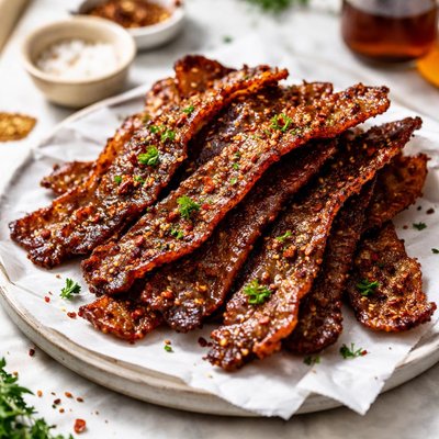 Image of Spiced and Candied Vegetarian Bacon