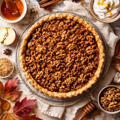 Image of Spiced Autumn Walnut and Golden Syrup Tart Pie