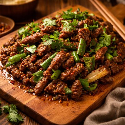Image of Spiced Beef Stir Fry with Scallions and Cilantro
