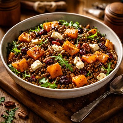 Image of Spiced Butternut Squash Lentil and Goat Cheese Salad