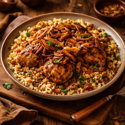 Image of Spiced Chicken Couscous with Cinnamon Onions