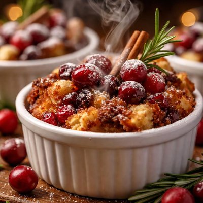 Image of Spiced Cranberry Bread Puddings