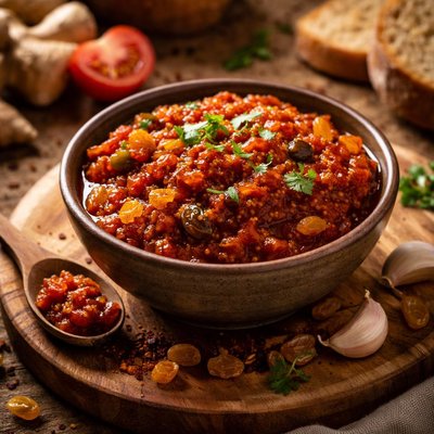 Image of Spiced Ginger Tomato Chutney Relish with Golden Raisins