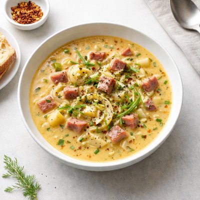 Image of Spiced Ham and Cheese Chowder with Fennel and Leeks