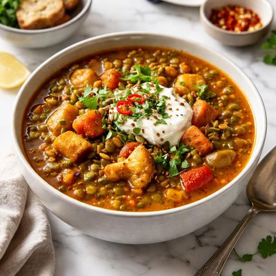 Image of Spiced Lentil and Roasted Vegetable Soup