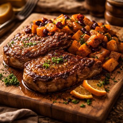 Image of Spiced Orange Yams and Pork Chops