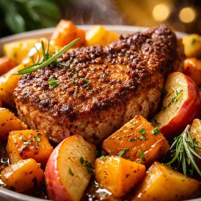 Image of Spiced Pork Chops Squash and Apples
