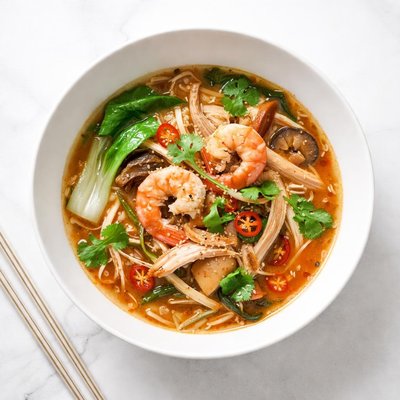 Image of Spicy Asian Chicken and Shrimp Soup