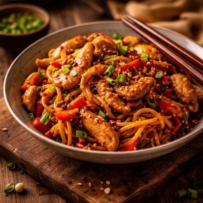 Image of Spicy Asian Noodles with Chicken