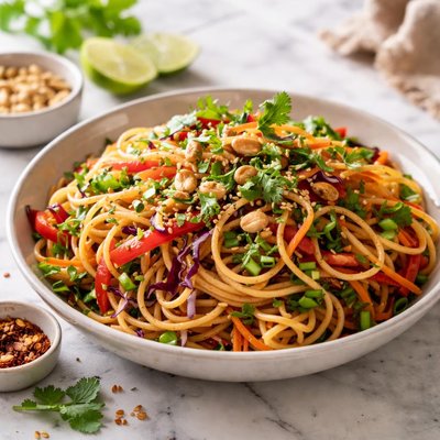 Image of Spicy Asian Pasta Salad with Peanuts