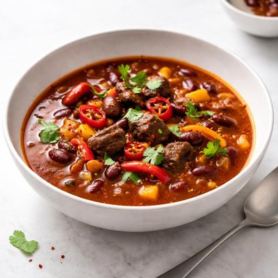 Image of Spicy Beef and Bean Soup with Oven Roasted Peppers