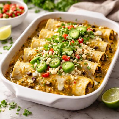 Image of Spicy Black Bean Green Chili Cheese Enchiladas