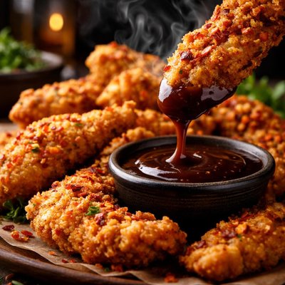 Image of Spicy Buttermilk Chicken Tenders with Molasses Dipping Gravy