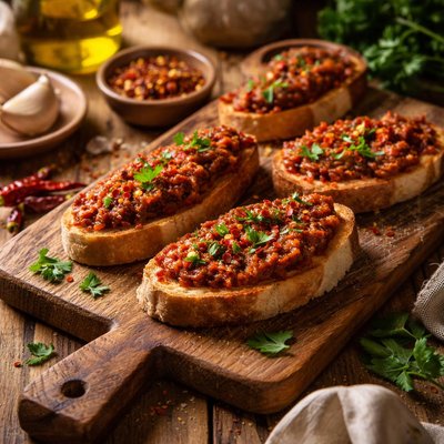 Image of Spicy Cayenne Toasts with Sun Dried Tomato Spread