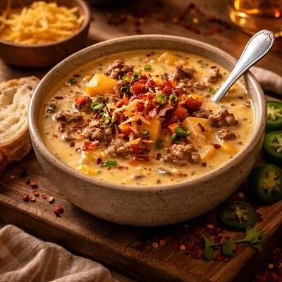Image of Spicy Cheeseburger Soup