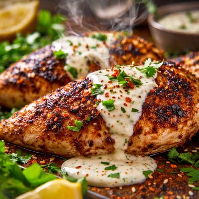 Image of Spicy Chicken Breasts with Tahini Yogurt Sauce