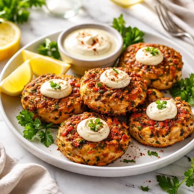 Image of Spicy Chicken Cakes with Horseradish Aioli