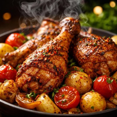 Image of Spicy Chicken Legs with Tomatoes Potatoes