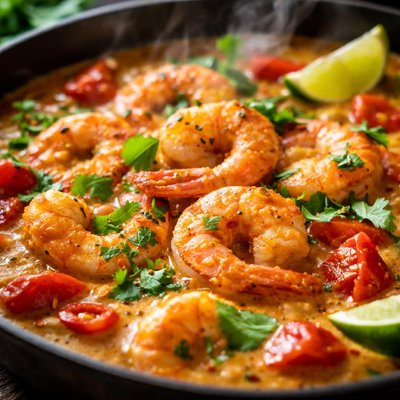 Image of Spicy Coconut Shrimp Stew with Tomatoes and Cilantro