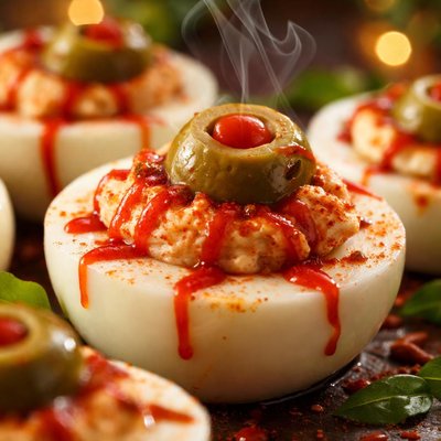 Image of Spicy Deviled Eggs Aka Blood Shot Eyes