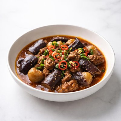 Image of Spicy Eggplant and Pork Hot Pot