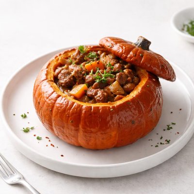 Image of Spicy Fall Stew Baked in a Pumpkin