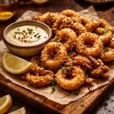Image of Spicy Fried Calamari with Lemon Aioli