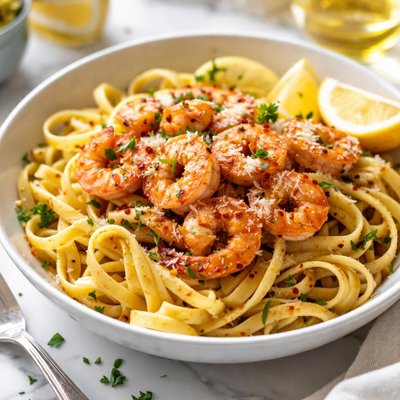 Image of Spicy Garlic Shrimp with Fettuccine