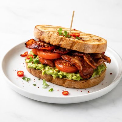 Image of Spicy Grilled Bacon and Tomato Sandwich with Avocado