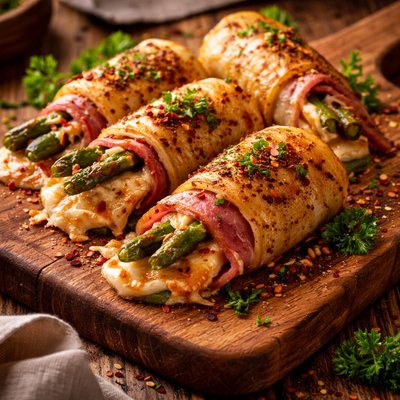 Image of Spicy Ham Asparagus Cheese Potato Roll Ups Gluten Free