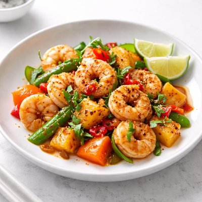 Image of Spicy Hawaiian Papaya Shrimp Stir Fry