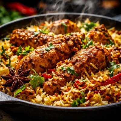 Image of Spicy Indian Style Skillet Chicken Biriyani