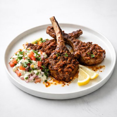 Image of Spicy Lamb Chops with Tomato Cucumber Raita
