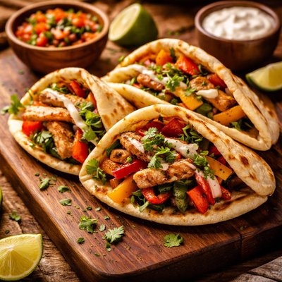 Image of Spicy Lime and Cilantro Turkey Pita Fajitas Grilled