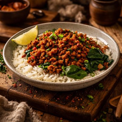 Image of Spicy Mince with Rice Spinach