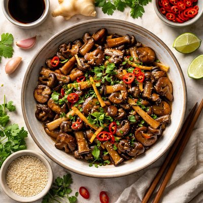 Image of Spicy Mushrooms with Ginger and Chilies