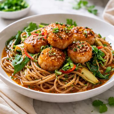 Image of Spicy Orange Soy Scallops with Soba Noodles