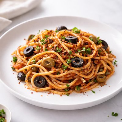 Image of Spicy Pasta with Capers and Olives