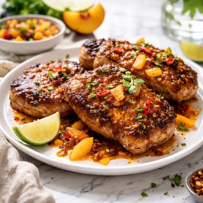 Image of Spicy Peach Glazed Pork Chops